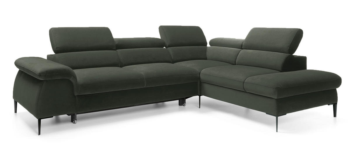 SCHLAFSOFA 280 cm Amaro L mit verstellbaren Kopfstützen, Rechts, Grün - Grün, Holz (214/280cm) - Emporius