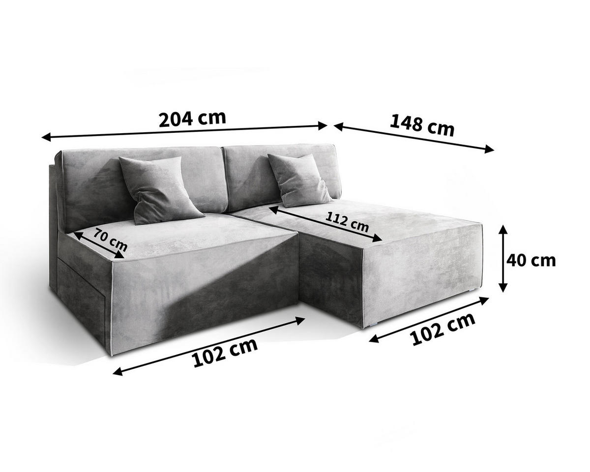 ECKSOFA FIORO M Creme Velours-Stoff mit Schlaffunktion - Creme, Holz (204/148cm) - MASSENO