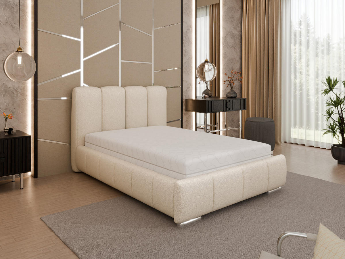 POLSTERBETT Zaira 120x200cm – Elegantes Polsterbett für modernen Wohnstil , Taschenfederkernmatratze Pocket (19cm), beige - Beige, Holz (120/200cm) - Homesy