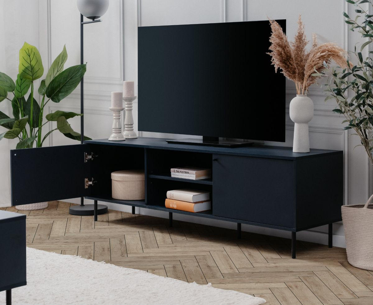 TV-LOWBOARD blau 160 cm, Fernsehtisch mit 4 Fächern - Blau/Schwarz, Holzwerkstoff/Metall (110/40/60cm) - Furn.Design