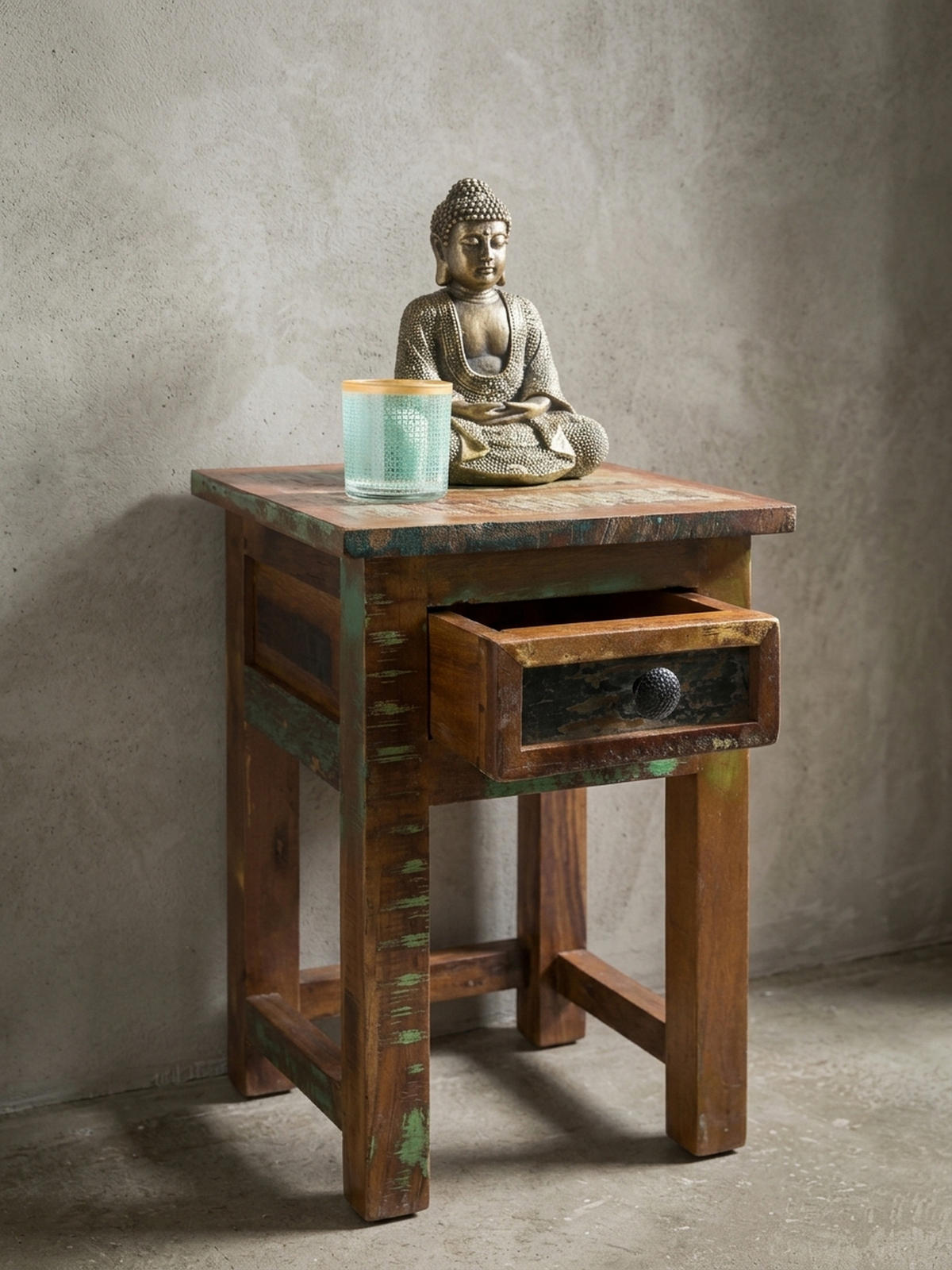 BEISTELLTISCH – Mango Massivholz Braun mit Schublade Shabby Chic - Braun, Holz (30/30/50cm) - KADIMA DESIGN