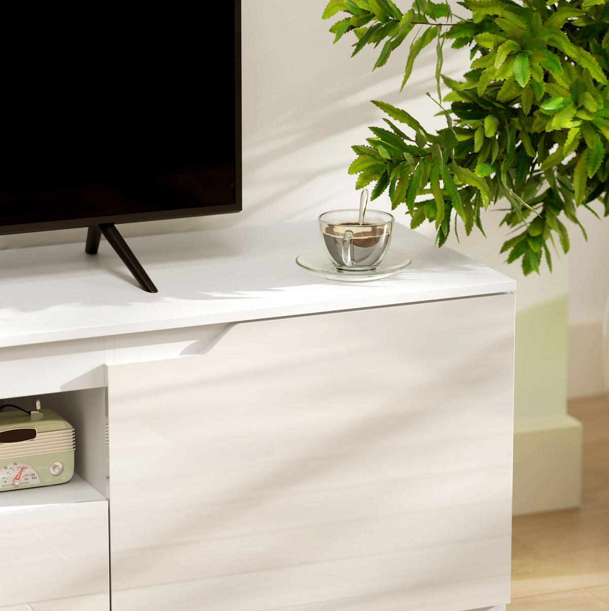 TV-LOWBOARD 160/38/43 cm Weiß aus Holz mit Kabelmanagement - Weiß, Holzwerkstoff (160/43/38cm) - OKWISH