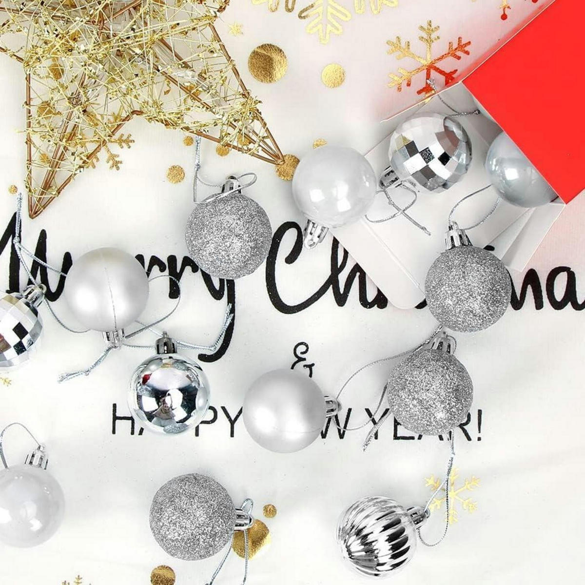WEIHNACHTSKUGELN Set 36 Stück Kunststoff 4 cm Silber - Silberfarben, Kunststoff (4/4/4cm)