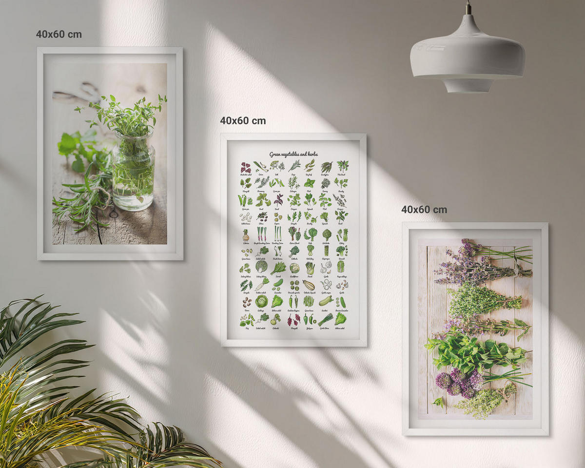 BILDER SET 3er Set - 40x60 cm Weißer Rahmen - Getrocknete Kräuter für die Küche - Weiß, Kunststoff (40/60cm) - TULUP