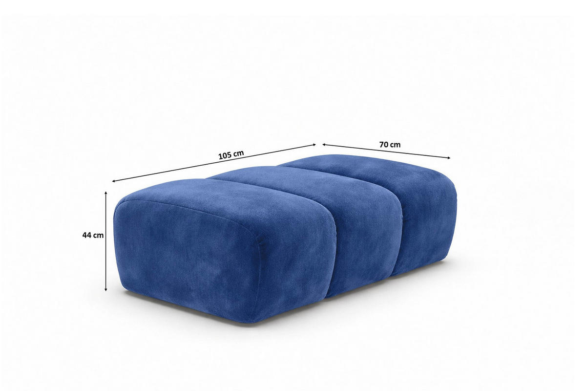 POUF modular, Veloursstoff Bluvel, Tintenblau, CROISSANT - Blau, Holz (105/44/70cm) - Kaiser Möbel