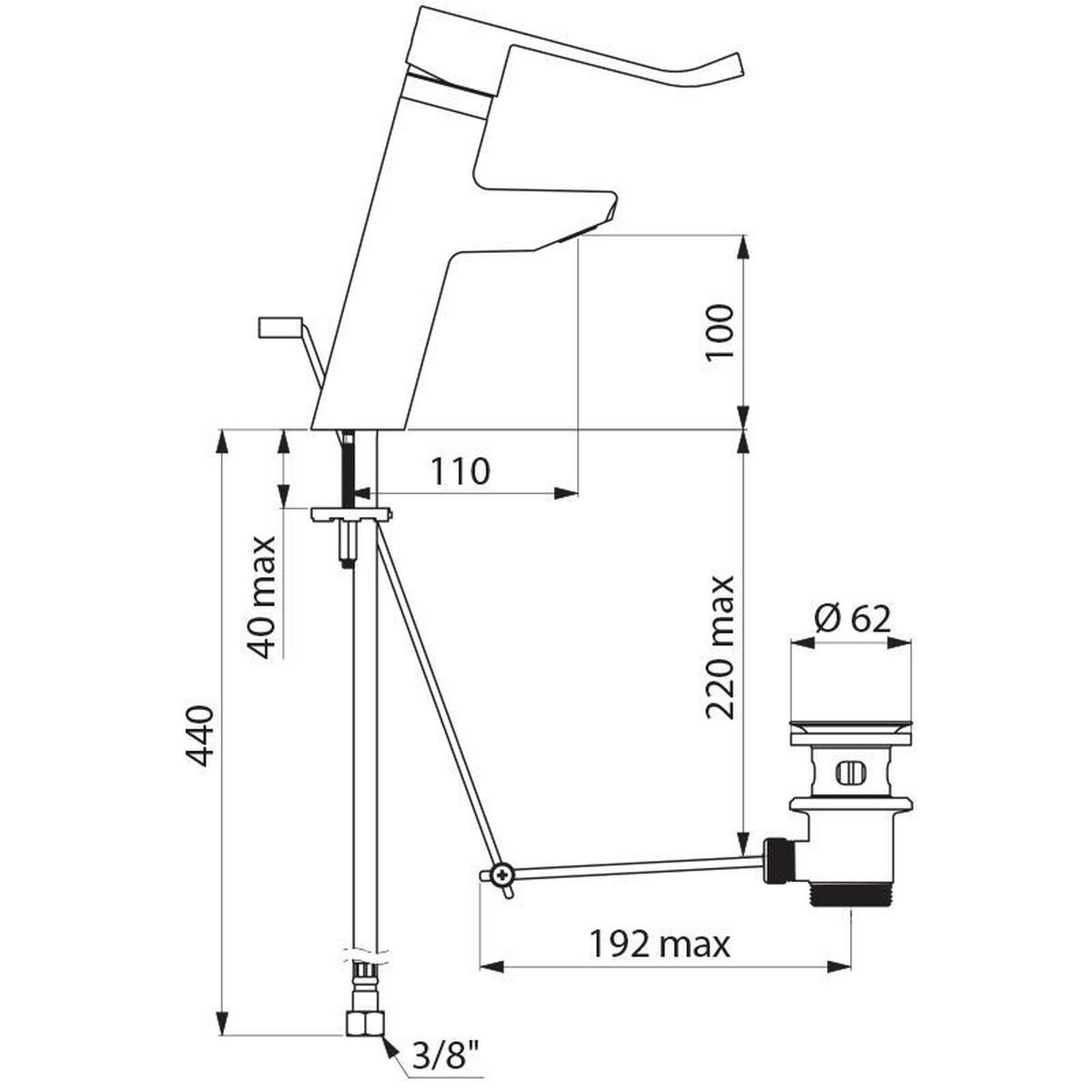 EINHEBEL-WASCHTISCHMISCHER H100 L110 mit Hygiene-Hebel - Chromfarben, Metall (22/9.5/30cm) - Delabie