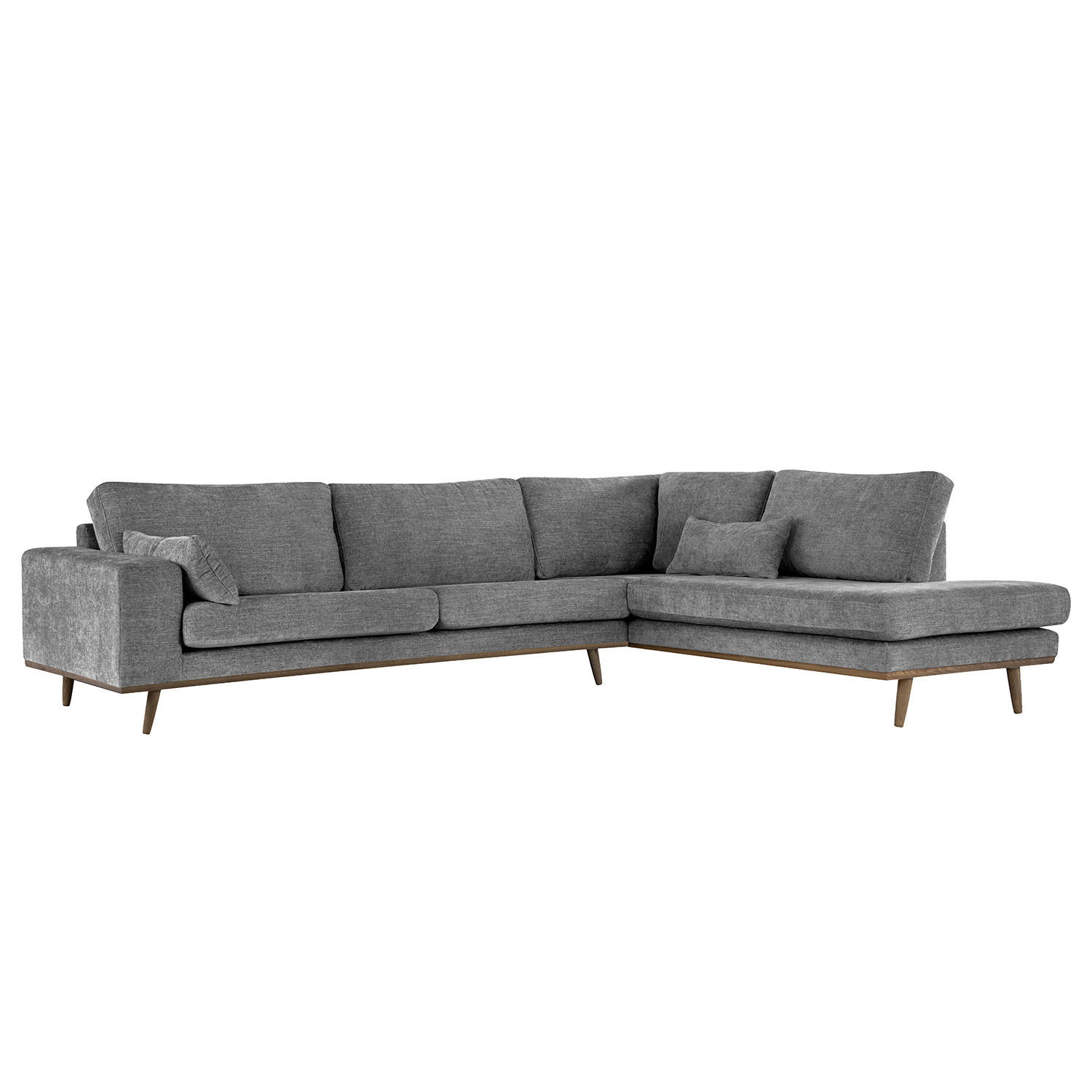 ECKSOFA mit Ottomane - Eichefarben/Dunkelgrau, Eichenholz/Textil (287/219cm) - home24