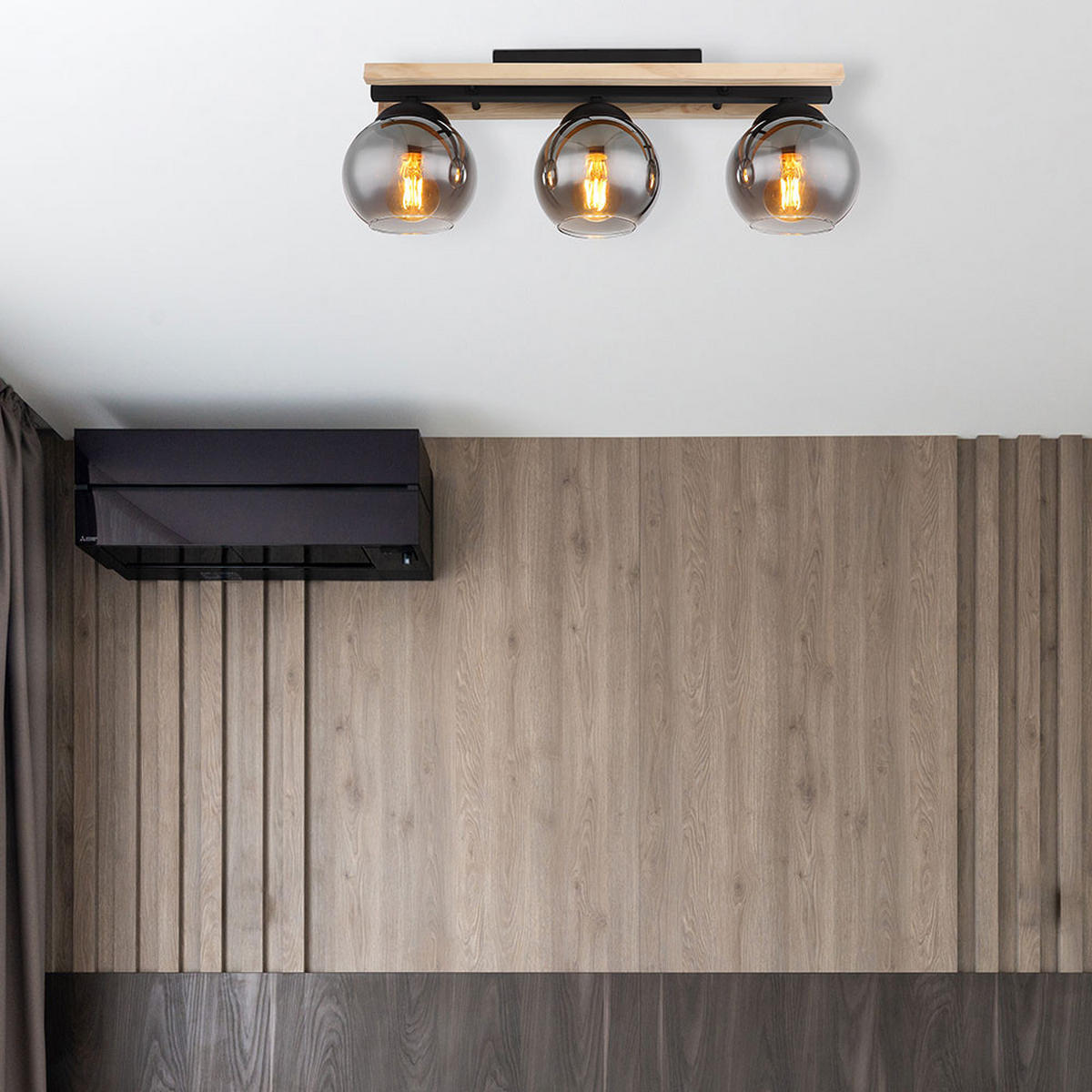 LED DECKENLEUCHTE Conni Braun Holz Glas Rauch - Braun, Glas (60/15/20.5cm) - Globo Lighting