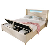 POLSTERBETT 140/200 cm mit LED-Beleuchtung, USB-C, Bettkasten und Bettbank, Beige - Beige, Textil (140/200cm) - Redom