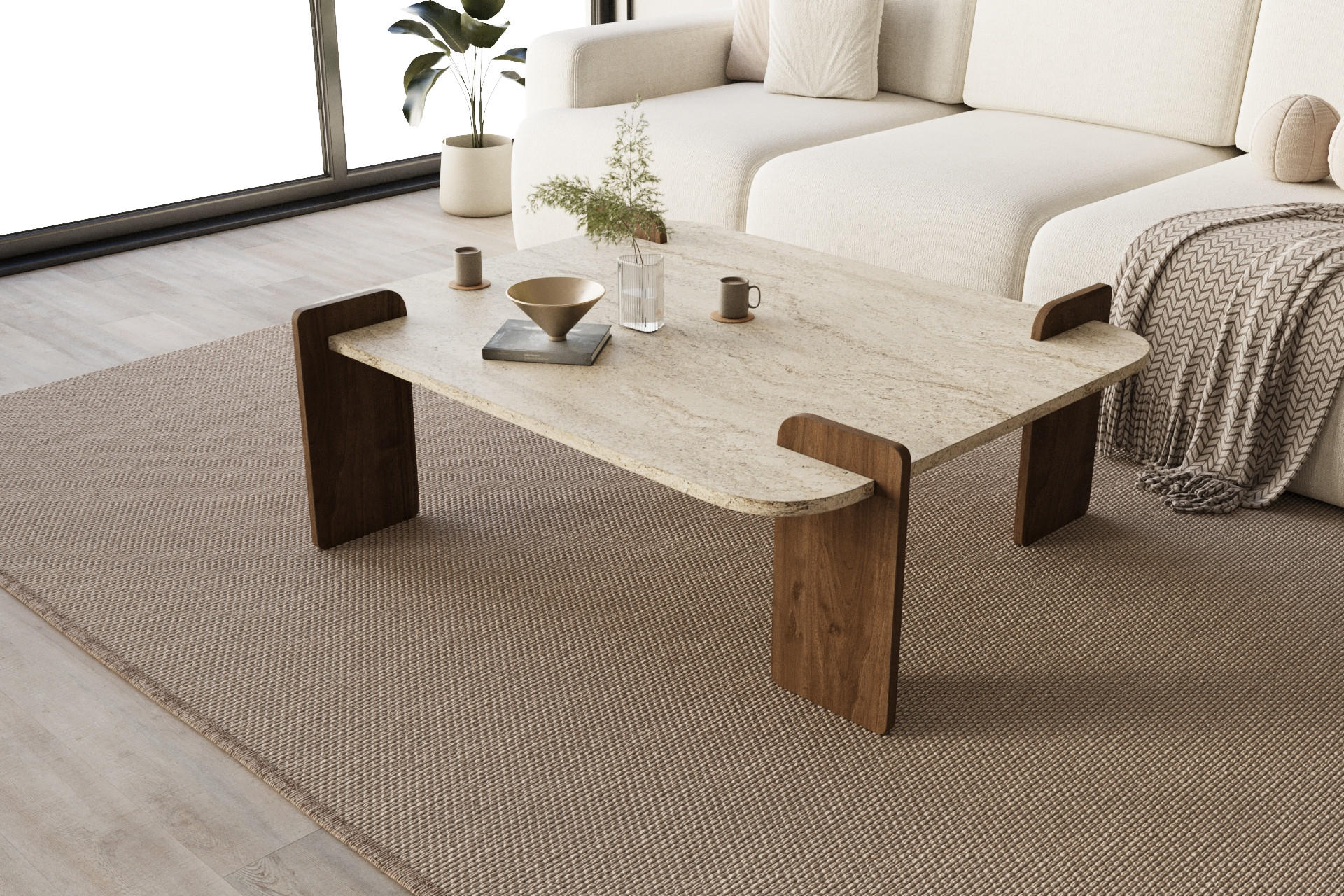 COUCHTISCH Brilliance Travertin Braun Granit Optik 90x70 - Beige/Braun, Holzwerkstoff (70/90/35cm) - moebel17