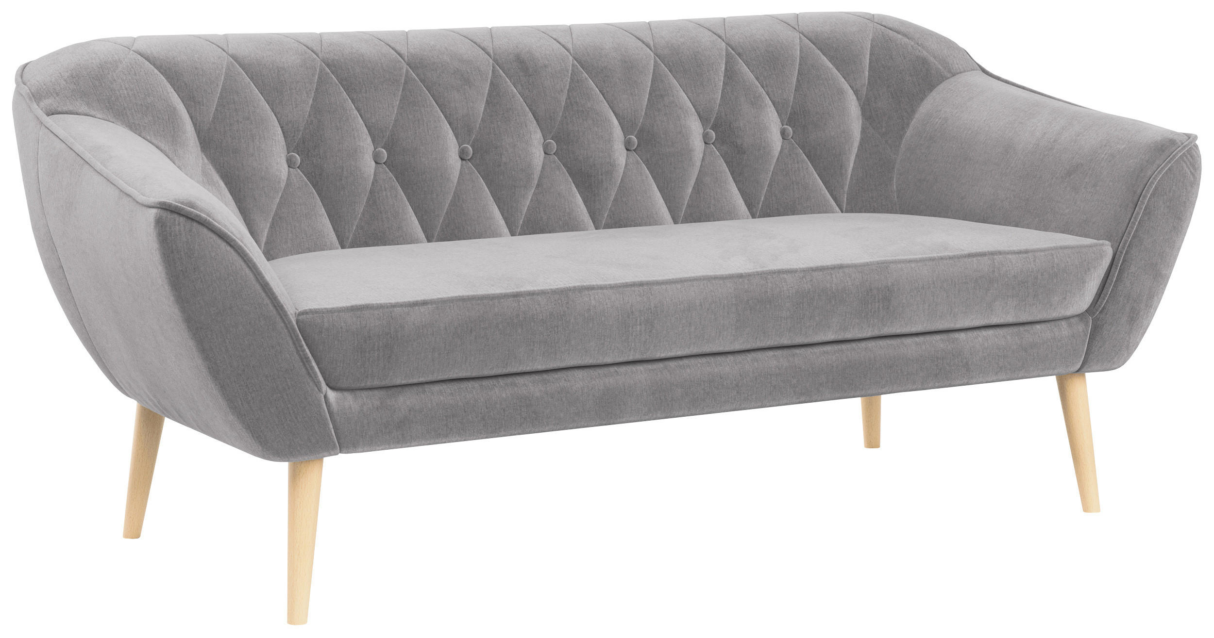 SOFA Pirs 3 Sitzer Velvet Hellgrau - Hellgrau/Braun, Holz/Textil (180/75/74cm) - MKS