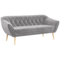 SOFA Pirs 3 Sitzer Velvet Hellgrau - Hellgrau/Braun, Holz/Textil (180/75/74cm) - MKS