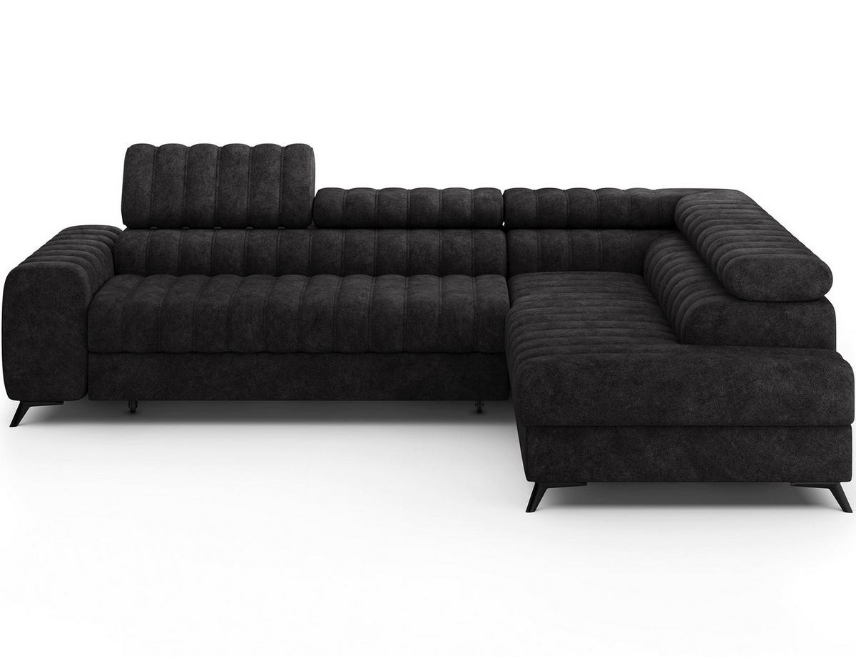 KANEDO Ecksofa mit Schlaffunktion und Bettkasten – Modernes Designsofa, verstellbare Kopfstützen, Metallfüße - Schwarz, Kunststoff (269/86cm) - Wohnideebilder