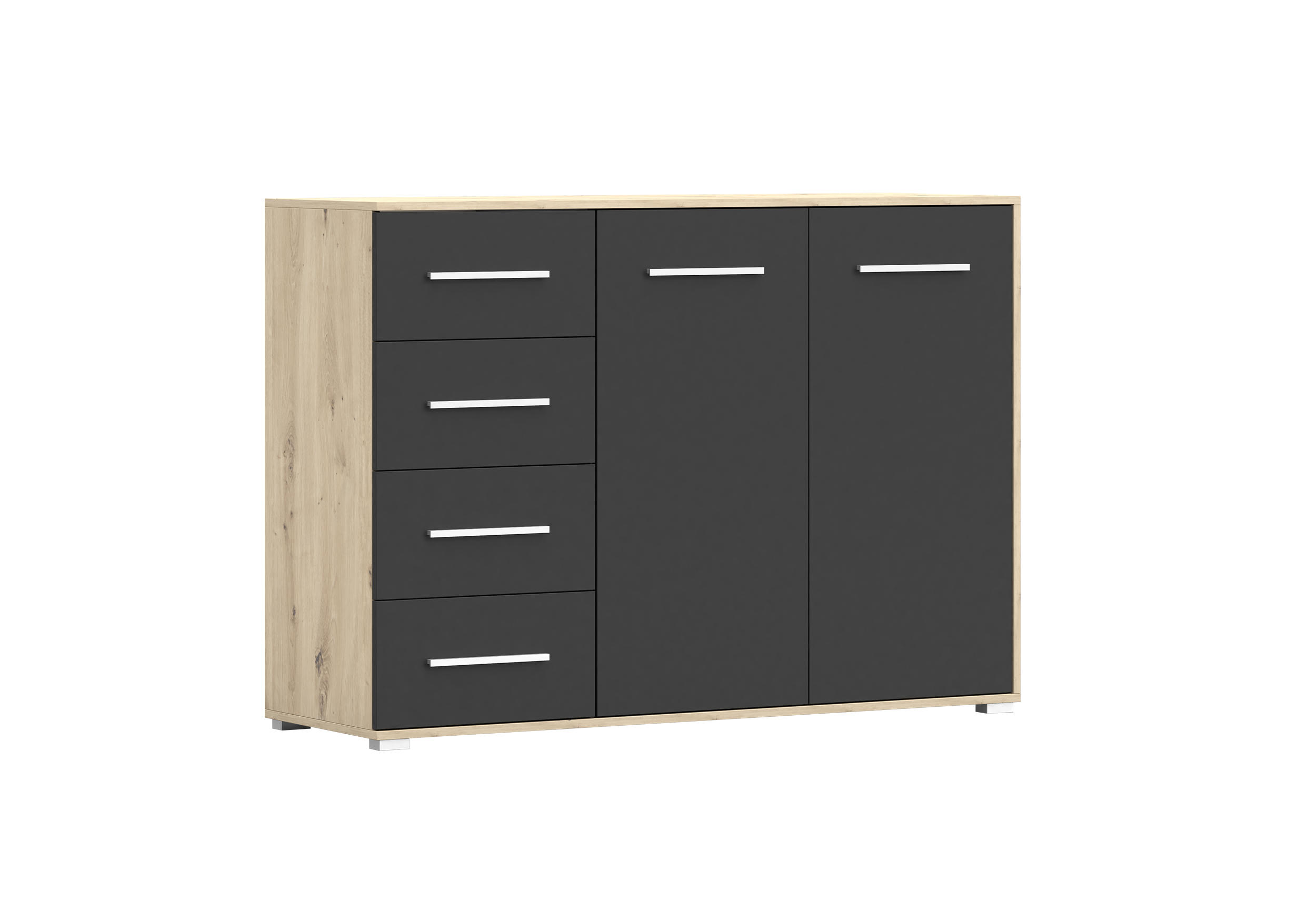 KOMMODE - Highboard IRYS 01 2D4S Artisan + Schwarz - Schwarz/Eiche Artisan, Holzwerkstoff (135/95/45cm) - Möblo