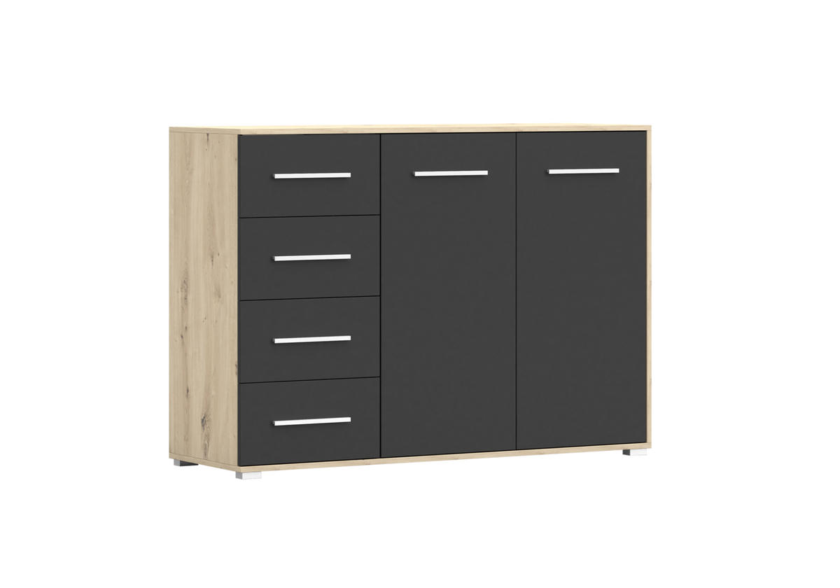 KOMMODE - Highboard IRYS 01 2D4S Artisan + Schwarz - Schwarz/Eiche Artisan, Holzwerkstoff (135/95/45cm) - Möblo