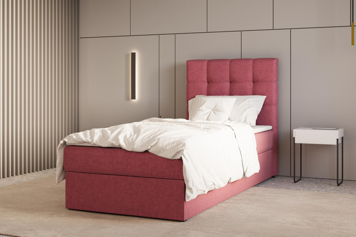 BOXBETT - Bett 05 OSLO - Hugo - 90x200 cm - mit Bettkasten und Waschbarem Topper - Rosa, Holz (90/200cm) - ROYAL24_MARKT