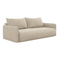 3-SITZER SOFA mit Schlaffunktion Chenille Stoff Beige - Beige/Schwarz, Kunststoff/Textil (216/86/105cm) - Makamii