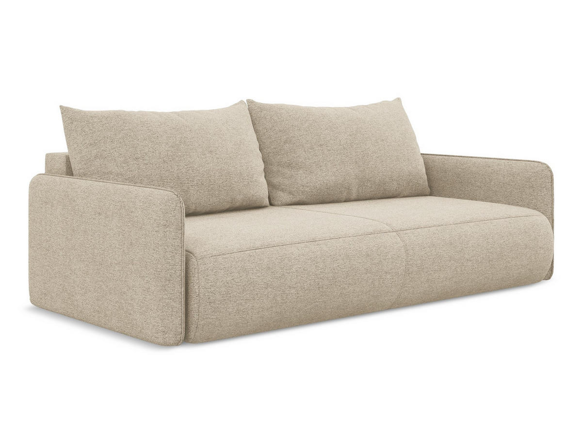 3-SITZER SOFA mit Schlaffunktion Chenille Stoff Beige - Beige/Schwarz, Kunststoff/Textil (216/86/105cm) - Makamii