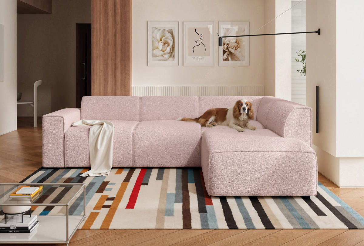 ECKSOFA ZAVO Feiner Mischstoff in Rosa - Rosa, Holzwerkstoff/Kunststoff (310/218cm) - Idohome