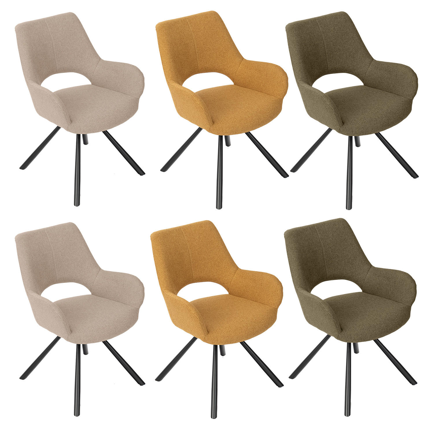 ARMLEHNSTUHL-SET 6 Stück in Eisen Webstoff - Multicolor, Metall (48.5/81/58cm) - Meubles Cosy