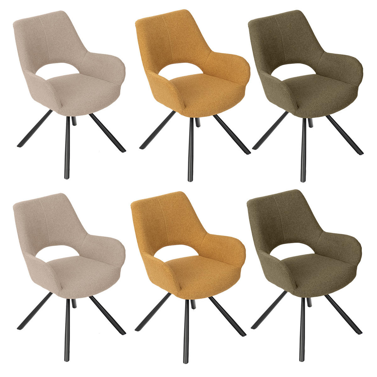 ARMLEHNSTUHL-SET 6 Stück in Eisen Webstoff - Multicolor, Metall (48.5/81/58cm) - Meubles Cosy