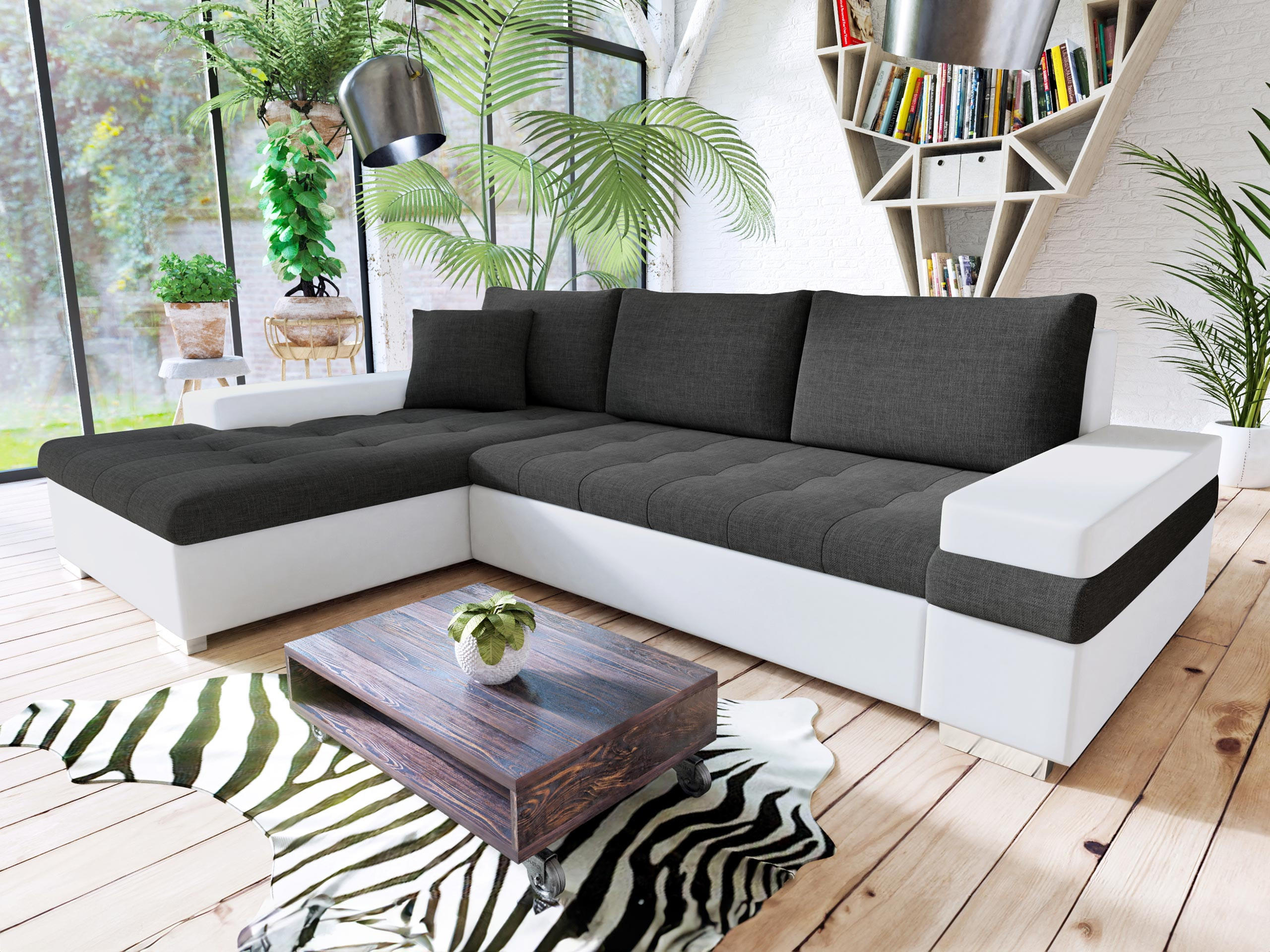ECKSOFA Bangkok Mini - Silberfarben/Graphitfarben, Holz/Textil (274/182cm) - MIRJAN24