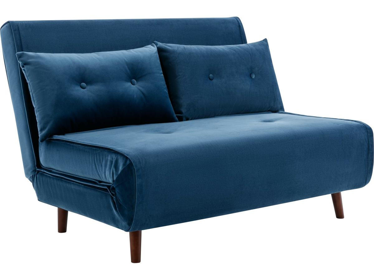 SOFA 2-Sitzer mit Schlaffunktion - Samt - Dunkelblau - URIBIA - Blau, Textil (91/81/121cm) - Vente-Unique
