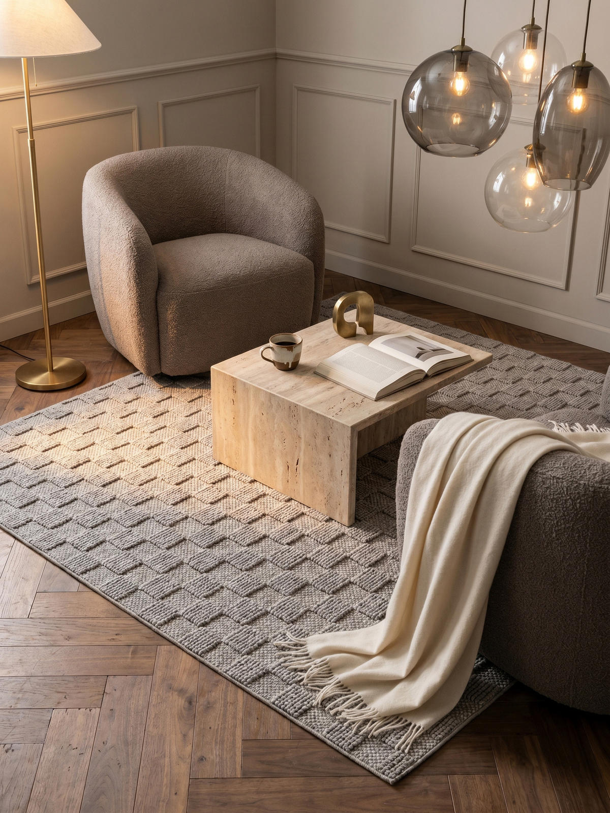 TEPPICH Flachgewebe LANGAU in Silber, mit Schachbrettmuster, 120 x 170 cm - Silberfarben, Textil (120/170cm) - KADIMA DESIGN