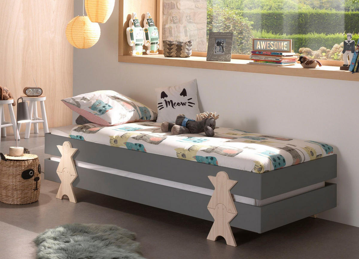 STAPELBETT (2er Set) Karlene 204x48x94 aus MDF in Grau - Grau, Holzwerkstoff (90/200cm) - 58aufmkessel