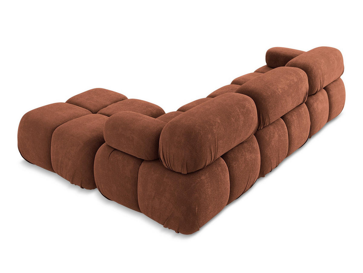 ECKSOFA Beidseitig Chenille Stoff Orange - Terra cotta/Schwarz, Kunststoff/Textil (285/191cm) - Makamii