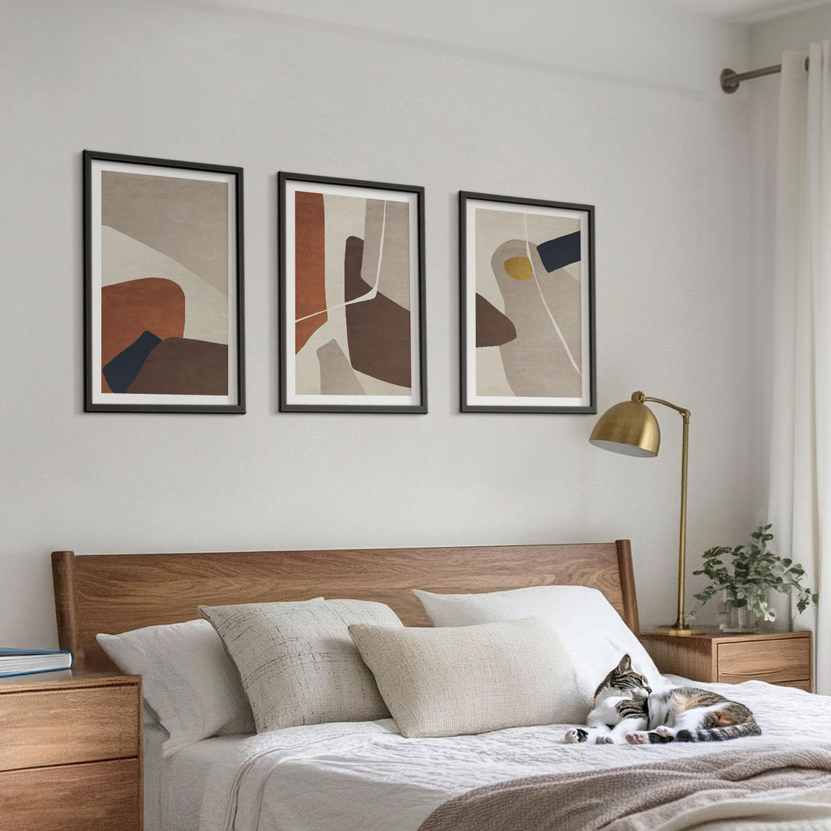 BILDER SET 3er Set - 40x60 cm Schwarzer Rahmen - Abstrakte Boho-Malerei - Schwarz, Kunststoff (40/60cm) - TULUP
