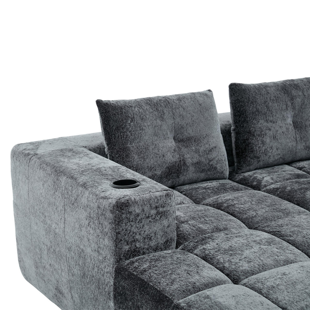 4-SITZER ECKSOFA Polyester Grau mit Becherhaltern - Grau, Textil (258/163cm) - WISHDOR