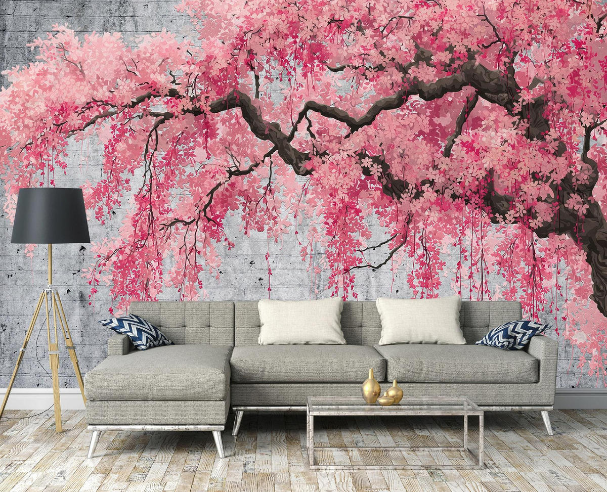 FOTOTAPETE Baum Beton Rosa 250x175 cm - Multicolor, Papier (250/175cm) - Wallarena