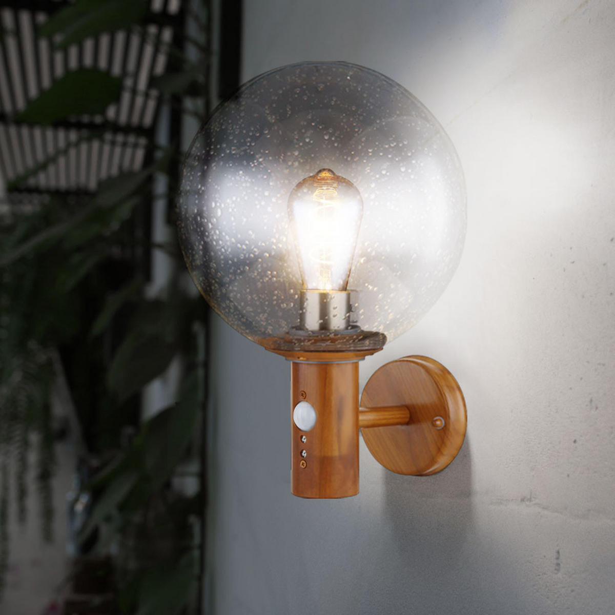 RGB LED AUSSEN-WANDLEUCHTE Holzoptik Braun OSSY - Braun, Glas (25/37/26.5cm) - Globo Lighting