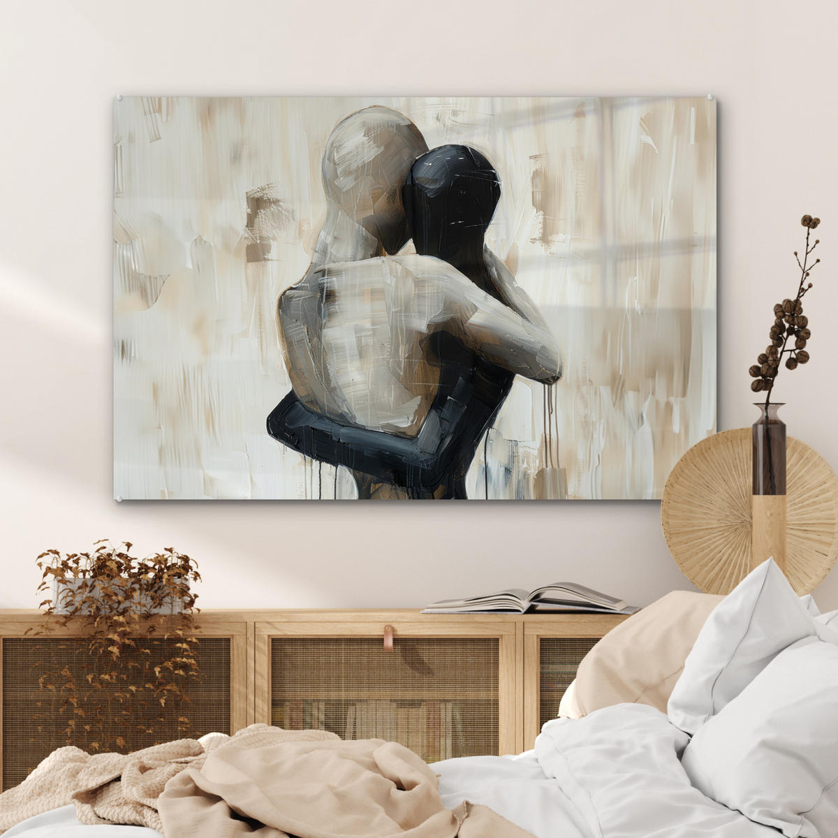 ACRYLGLASBILD Abstrakt - Liebe - Schwarz und weiß - Modern 120x80 cm - Schwarz, Glas (120/80cm) - MuchoWow