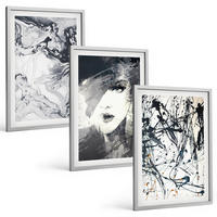 BILDER SET 3er Set - 40x60 cm Silberner Rahmen - Abstrakte schwarz-weiße Muster - Silberfarben, Kunststoff (40/60cm) - TULUP