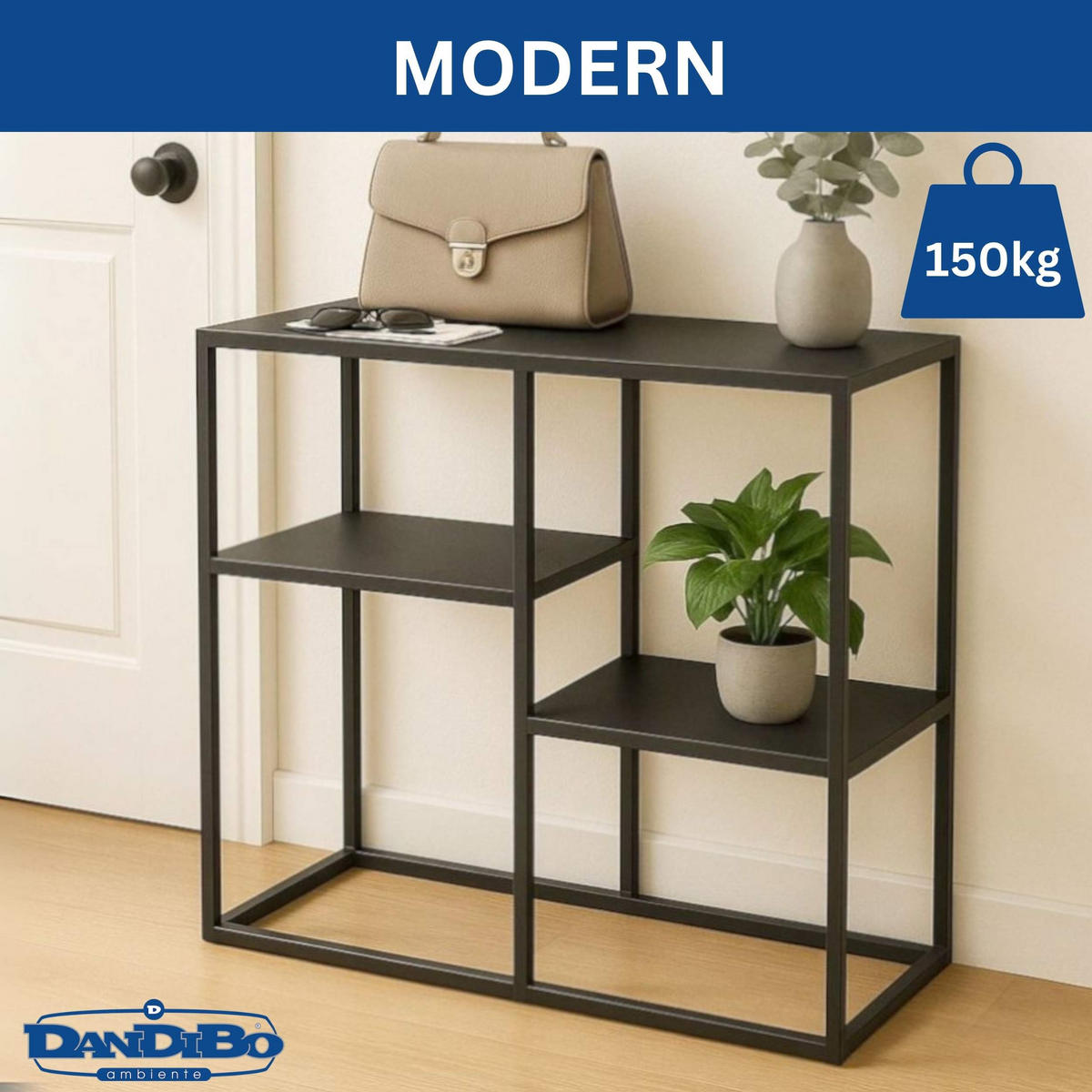 KONSOLENTISCH Schmal Metall Schwarz 80 x 80 x 26 cm - Schwarz, Metall (26/80/80cm) - DanDiBo