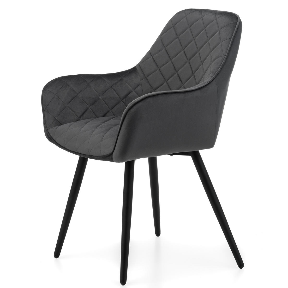 STUHL COLIN gespolsterter mit Steppung - grau - Samt Velours - Schwarz/Grau, Textil/Metall (58/87/61cm) - NEW HOME