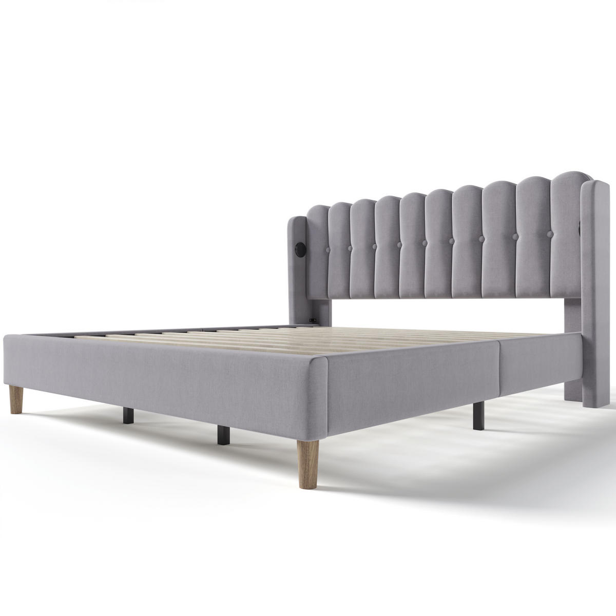 POLSTERBETT 180/200 cm grau mit USB- und Type-C-Anschlüssen - Grau, Textil (180/200cm) - OKWISH