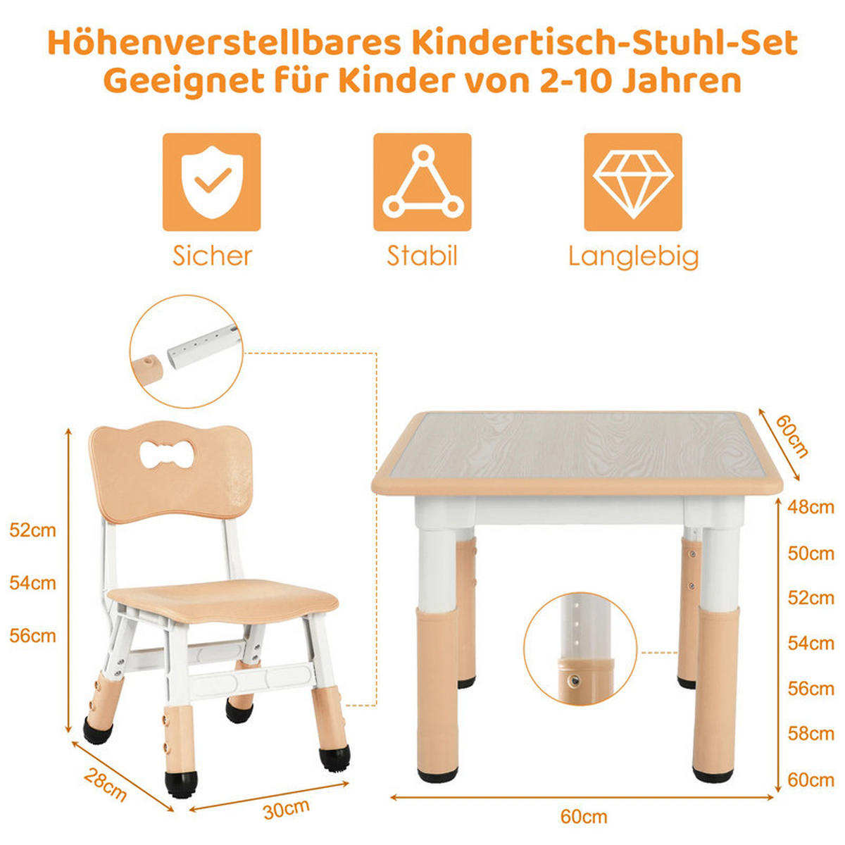 KINDERSITZGRUPPE Beige Höhenverstellbar - Beige, Kunststoff (60/48/60cm) - Bextsrack