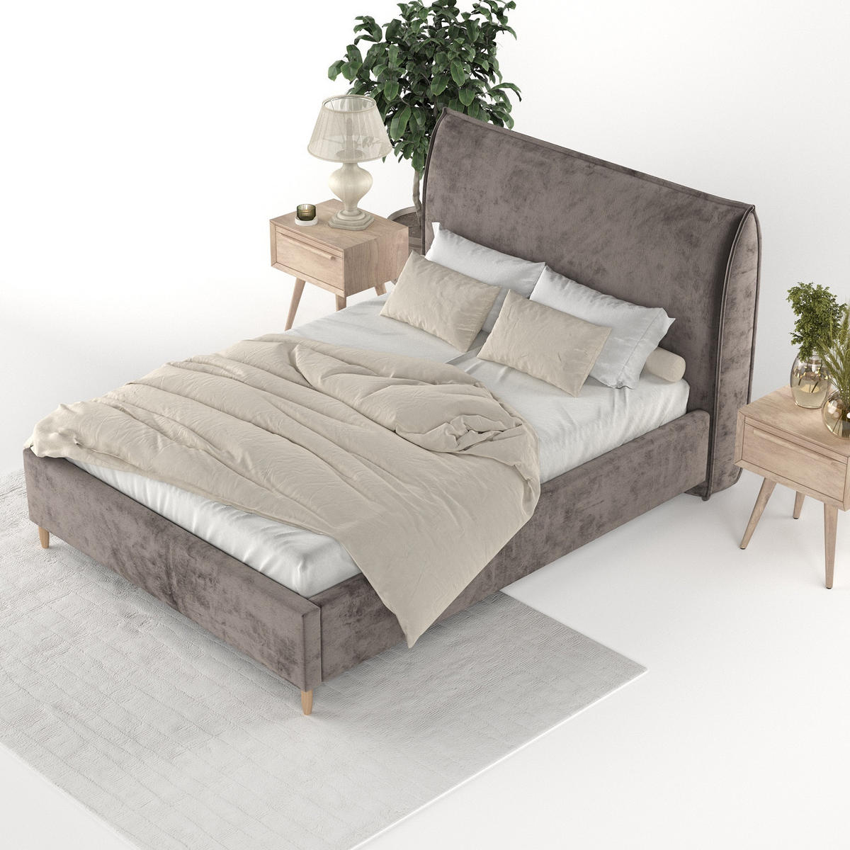 POLSTERBETT Mira 120/200 cm Braun im Lotta Stoff - Naturfarben/Braun, Holz/Holzwerkstoff (120/200cm) - AltaBeds