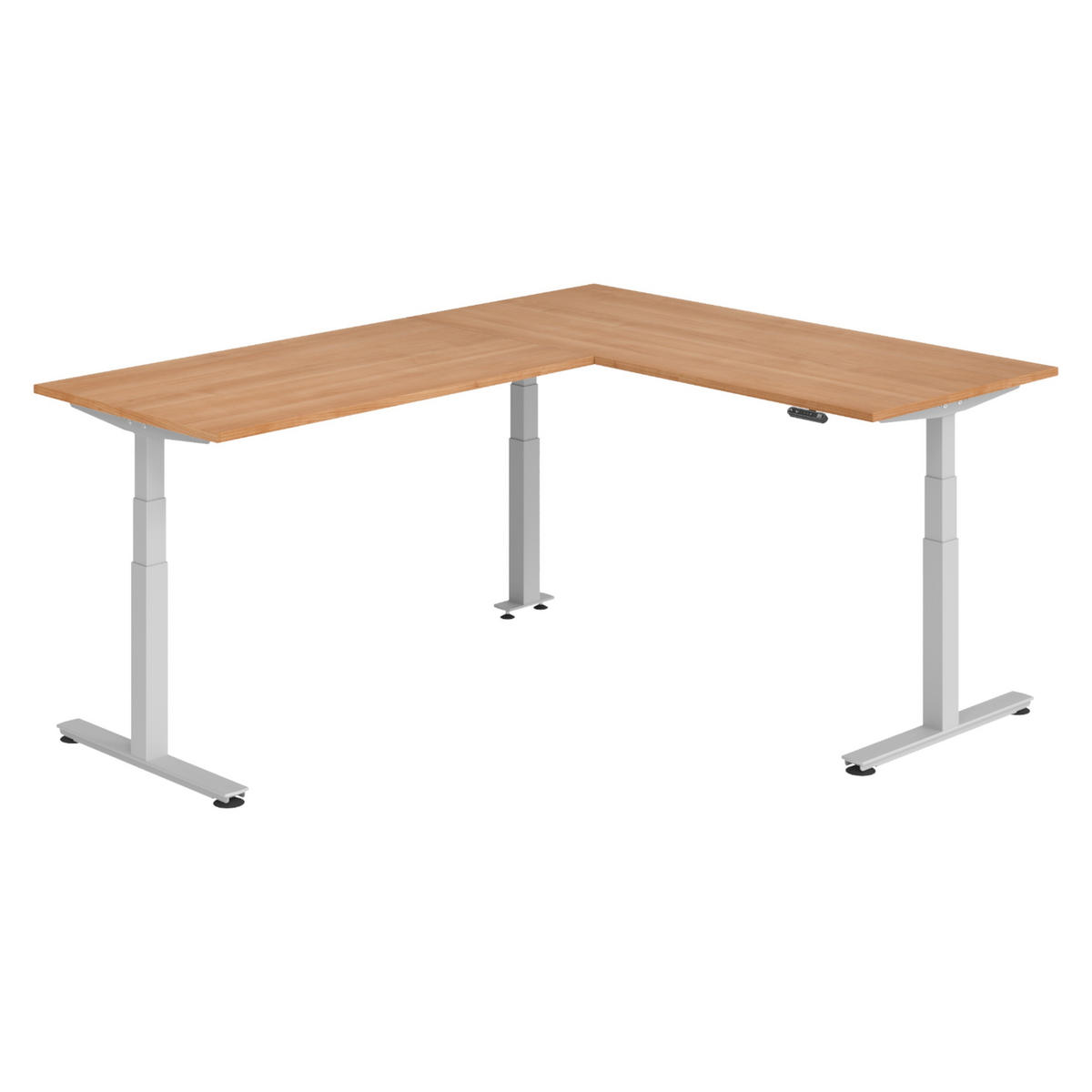 ECKSCHREIBTISCH elektrisch höhenverstellbar L-Form 240/180/74 cm in Nussbaumfarben/Silberfarben - Silberfarben/Nussbaumfarben, Holzwerkstoff (240/180/74cm) - bümö