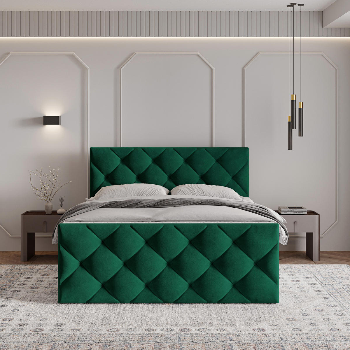 BOXBETT ROVARI 140x200 cm mit Matratze und Topper - Grün - Grün, Holz (140/200cm) - MASSENO