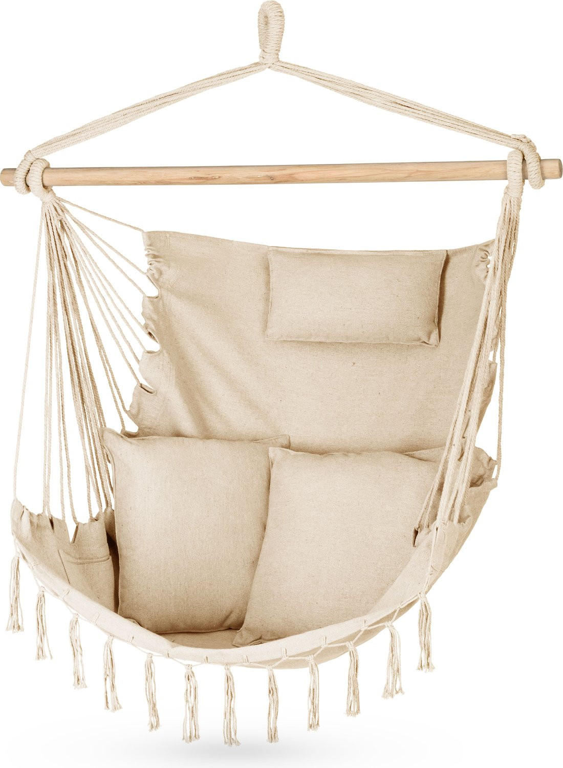 HÄNGESESSEL mit 3 Kissen 75/100/130 cm, bis 140 kg - Beige, Textil (100/130/75cm) - Outtec