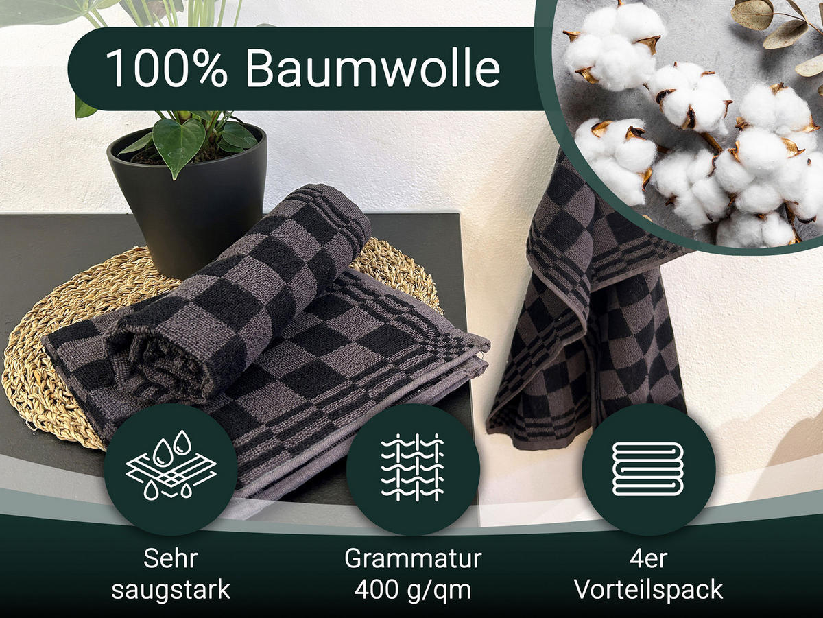 GESCHIRRTÜCHER, 4er-Set, 50x50 cm, 100% Baumwolle, Schwarz - Schwarz, Textil (50/50cm) - Zollner