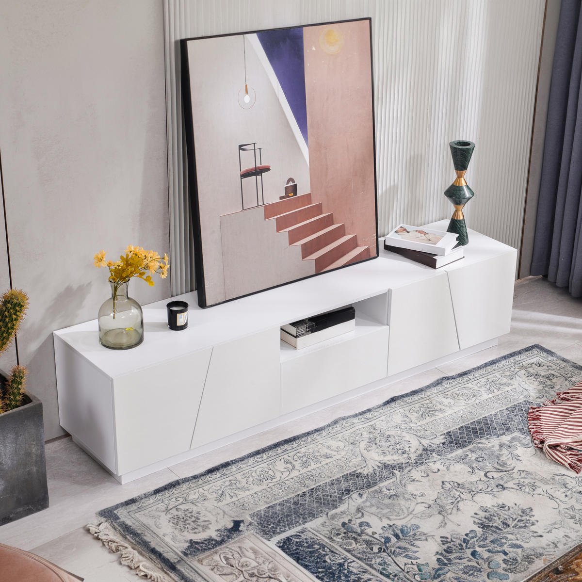TV-ELEMENT170CM Weiß-Matt Modernes Patchwork-Design Griffloses Lowboard MDF - Weiß, Holz (43/23/60cm) - Raelunyi