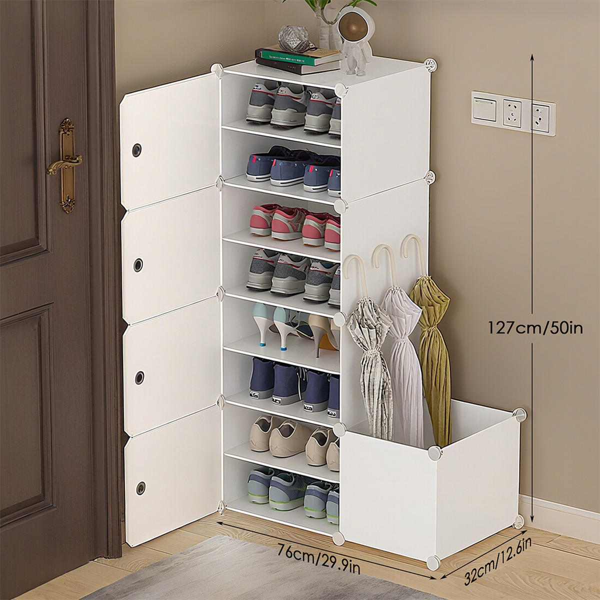 SCHUHSCHRANK,8 Ebenen mit Schirmablage - Weiß, Kunststoff (46/10/33cm) - Vallsero