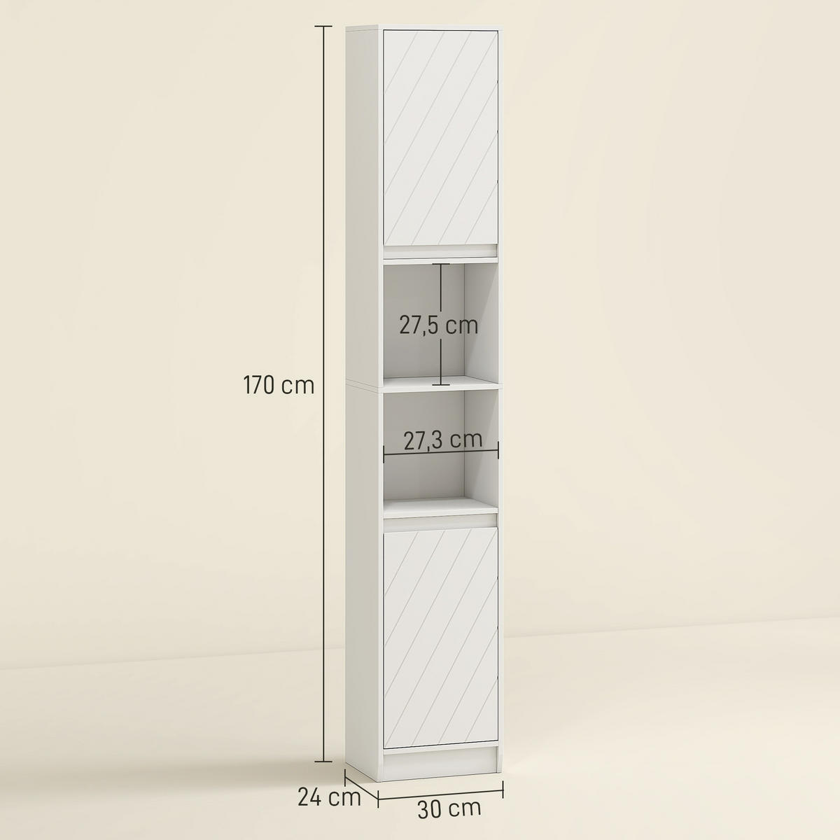HOCHSCHRANK DE-12533 30/24/170 cm Weiß - Weiß, Holzwerkstoff (24/170/30cm) - ComfortXL