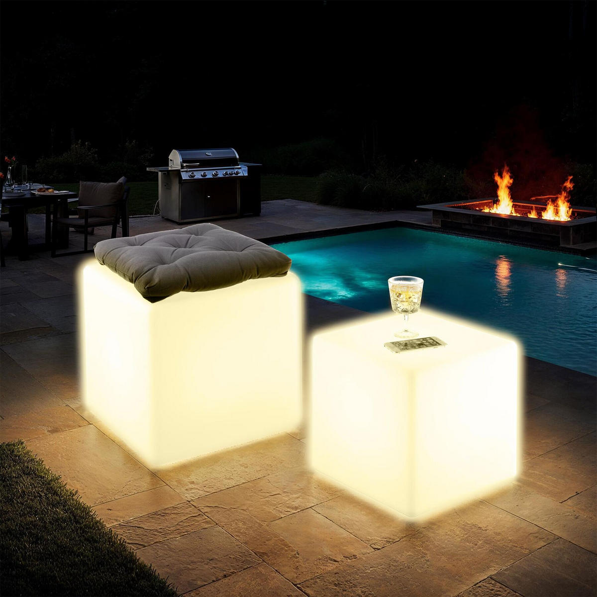 LEUCHTWÜRFEL Luminous Cube,Belastbarkeit 100 kg, inkl. Erdspieß,weiß - Weiß, Kunststoff (35/35/35cm) - tectake