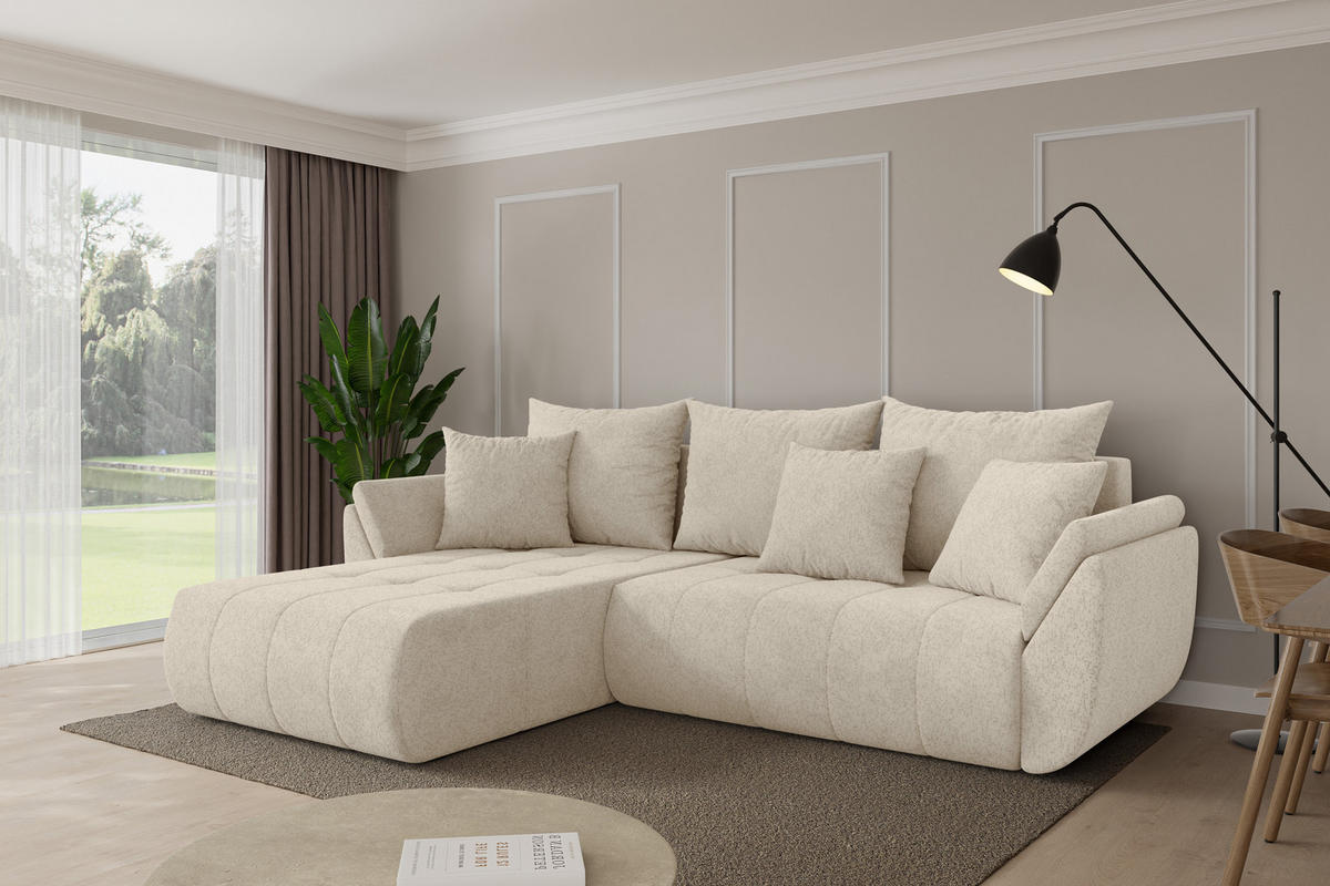 ROHOVÁ SEDAČKA s funkcí spaní, otoman vlevo TOKO-L 277x194x86 krémová velur - černá/krémová, kompozitní dřevo/textil (277/194cm) - ALTDECOR